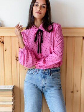 Emerson Fry LOU TIE BLOUSE FORTUNA BON BERRY Top Shirt Size L Large